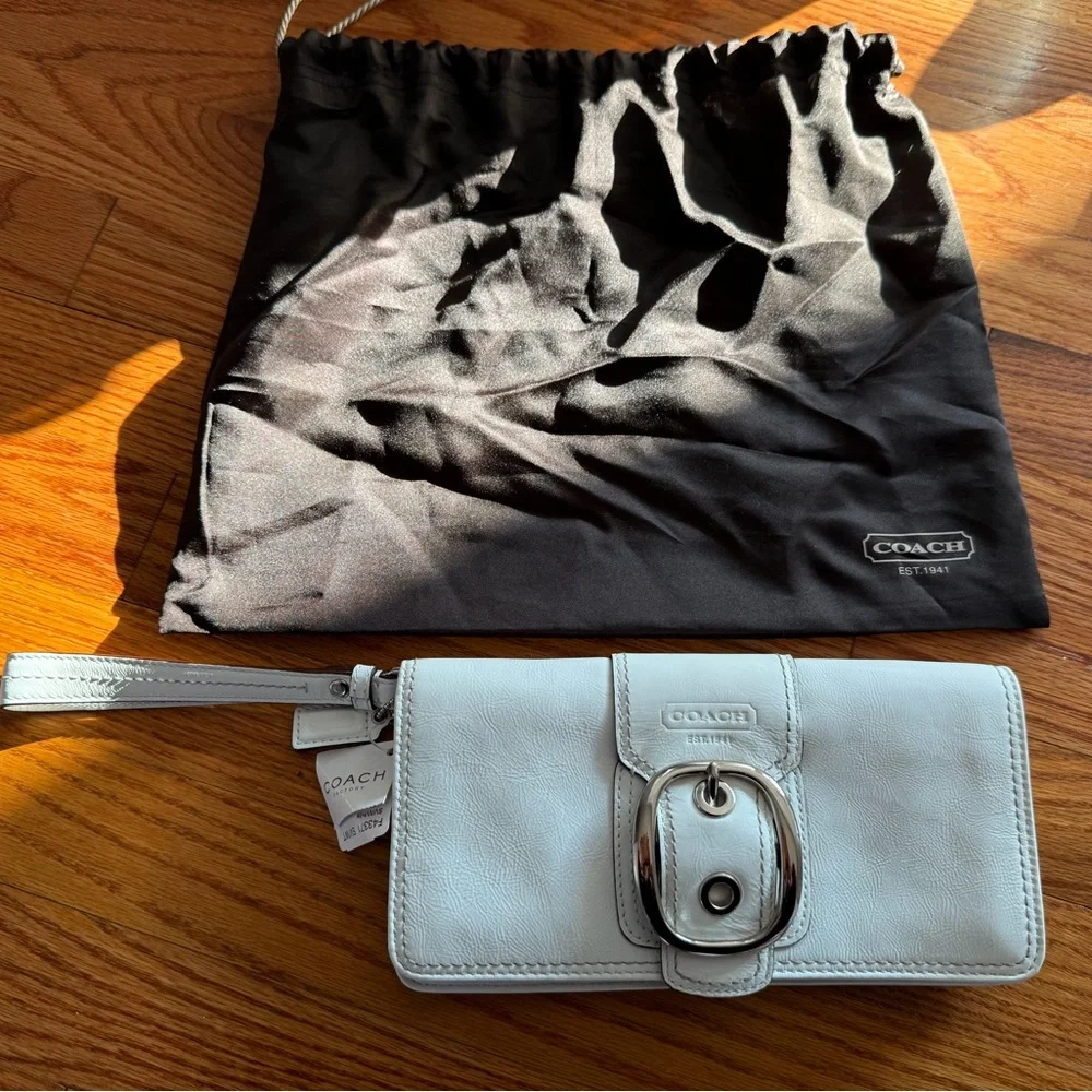 Coach White Leather Wristlet with Silver Details